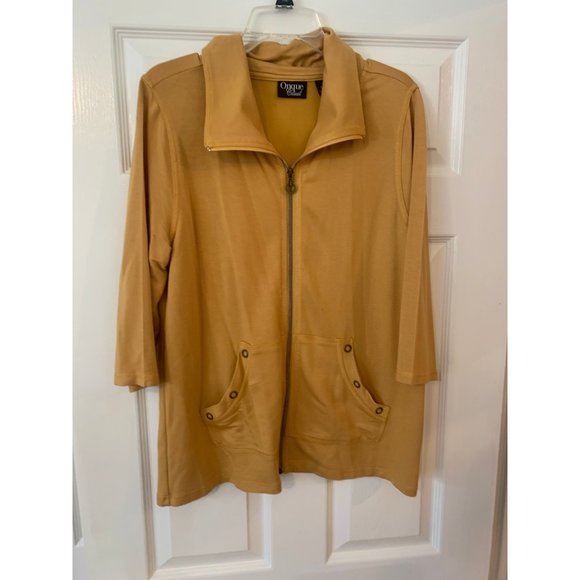 Onque Casuals Brown 3/4 Sleeve Collared Zip Up Sweater Large - Picture 2 of 5